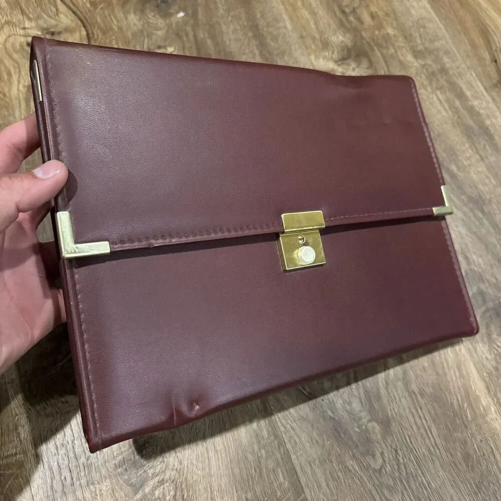 VTG Tic-La-Dex Legal Binder Document Holder Burgundy Red Gold Accents Calculator